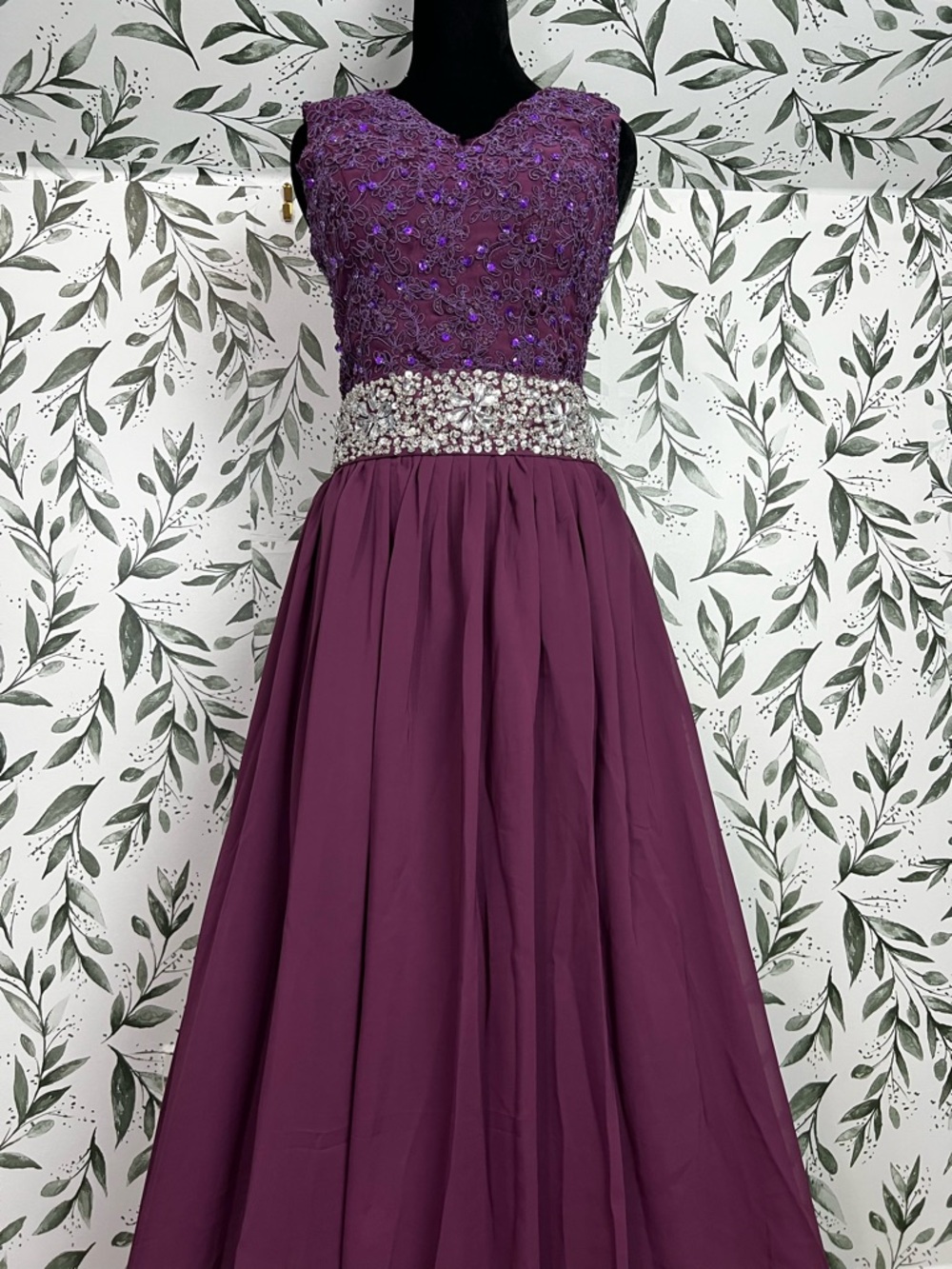 Beaded Rhinestone Chiffon Prom Maxi Purple Sz XS Formal Gown Floor-length NWT #E - Picture 5 of 17